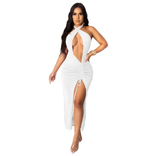 Title 4, Sexy Slim Pleated High Slit Dress. Embrace eleg...