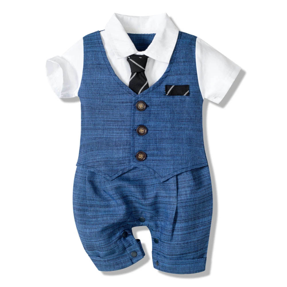 Macacão de bebê verão novo estilo masculino, perfeito para o calor. Conforto e frescor garantidos para os pequenos aproveitarem o verão. — foto 5