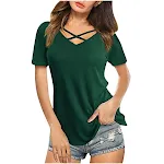 Women's Front Cross V-Neck Short Sleeve Loose T-Shirt Comfortable and versatile for everyday wear Soft fabric and relaxe — photo 16