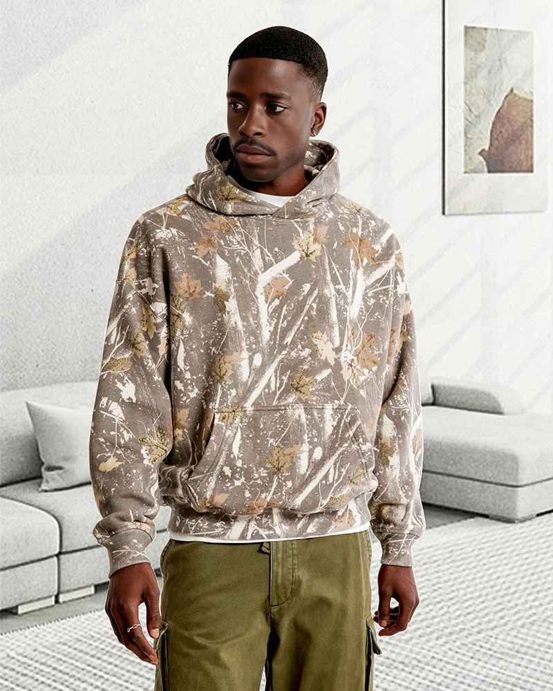 Moletom com capuz europeu e americano, solto, tie-dye retrô 3D, manga longa, estilo beisebol. Roupa moderna e confortável para o dia a dia. — foto 37