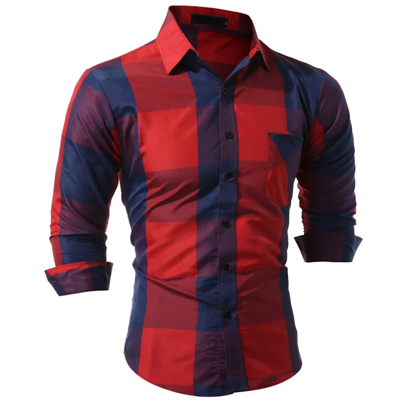 Large Size Men's Plaid Long Sleeve Slim Shirt, offering a comfortable and stylish fit for everyday wear. Get yours today — photo 11