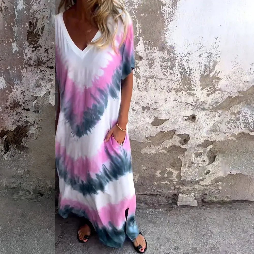 Title 3, Womens casual loose short sleeves tie-dye dres...