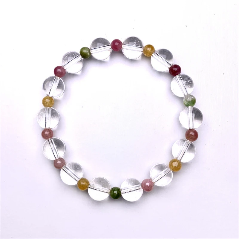 Pulseira de cristal branco natural com contas redondas geladas, elegância e brilho para seu pulso, um acessório deslumbrante e charmoso. — foto 4