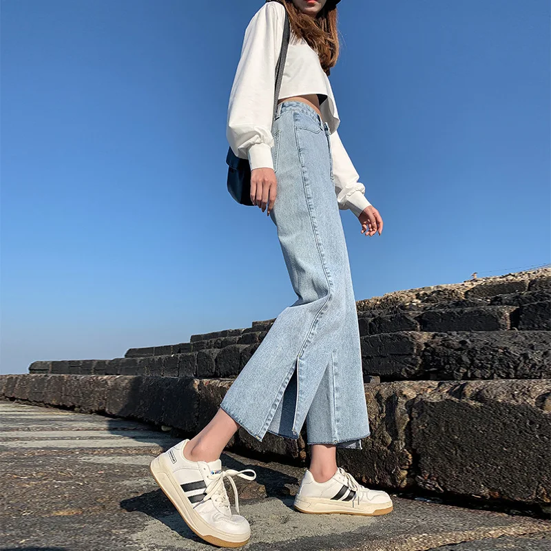 Jeans de mujer de talle alto, pernera ancha y abertura lateral, rectos y sueltos, ideales para primavera, verano y otoño, delgados y nuevos. — foto 2