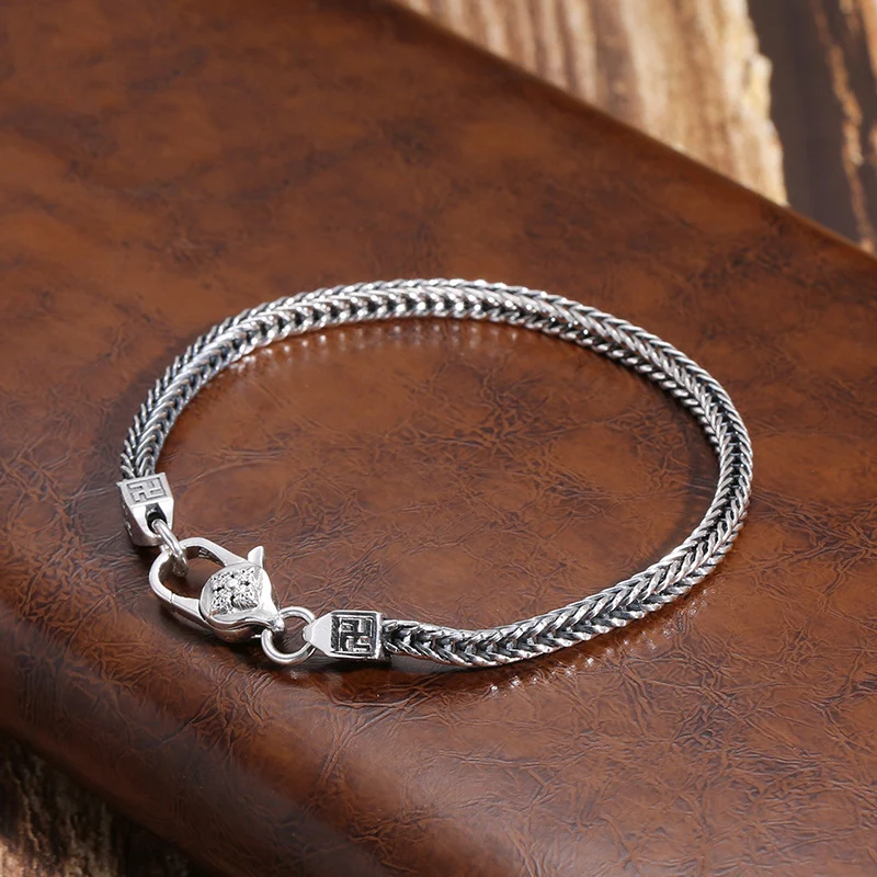 Pulseira de adorno de joia de diamante hip hop retrô punk em prata esterlina 925 para homens e mulheres, acessório estiloso. — foto 11
