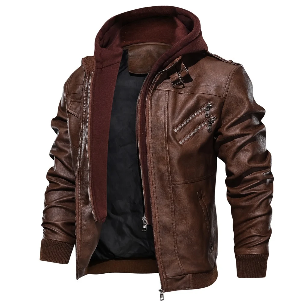Men's Jacket Coat Leather PU Removable Hood Stylish and Comfortable Everyday Wear Provides Warmth and Protection Versati — photo 2