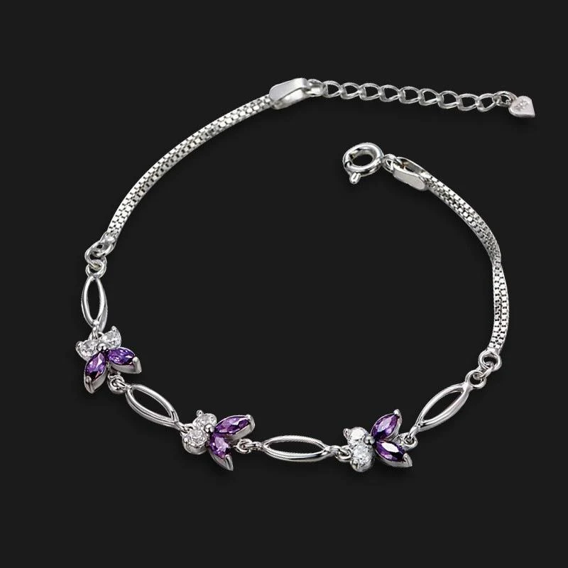 Pulseira de prata 925 com borboleta e ametista, adorno de borboleta fresca, acessório elegante e delicado para mulheres. — foto 15