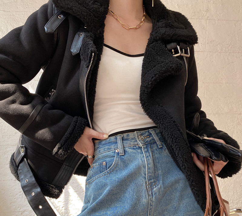 Title 26, Womens Lamb Fur and Cotton Motorcycle Jacket, ...