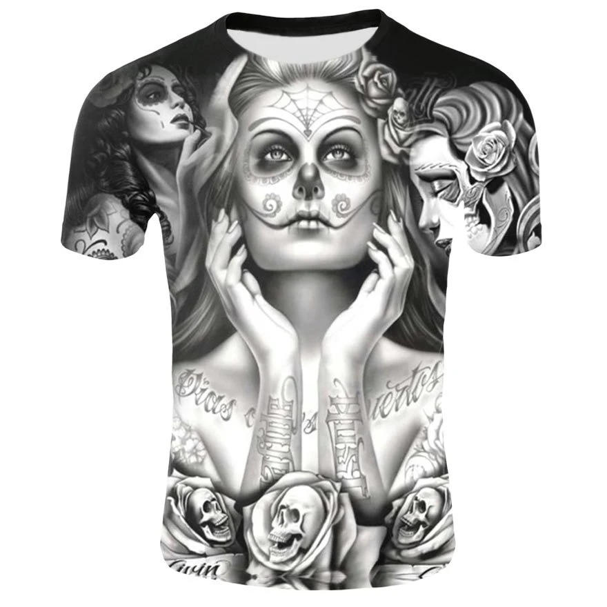 Short Sleeve Summer Print Skull Youth Sports White Hedging — photo 3