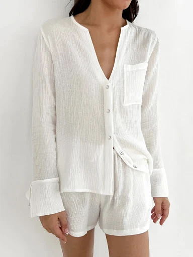 Title 2, White Wrinkle Cotton Loose Womens Suit