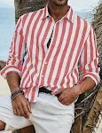 Camisa masculina de manga longa com estampa listrada, tops casuais para uso diário. Roupa masculina moderna e confortável para o dia a dia com estilo. — foto 5