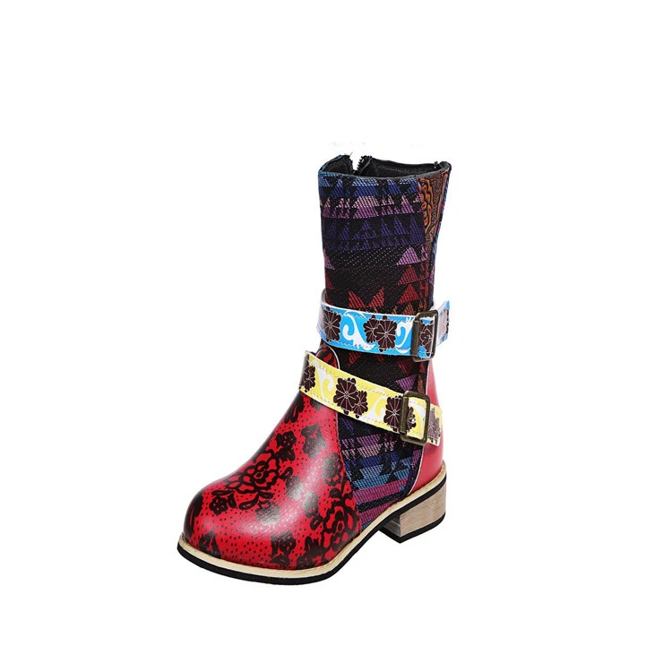 Title 6, Ladies mid-tube print stitching Martin boots of...