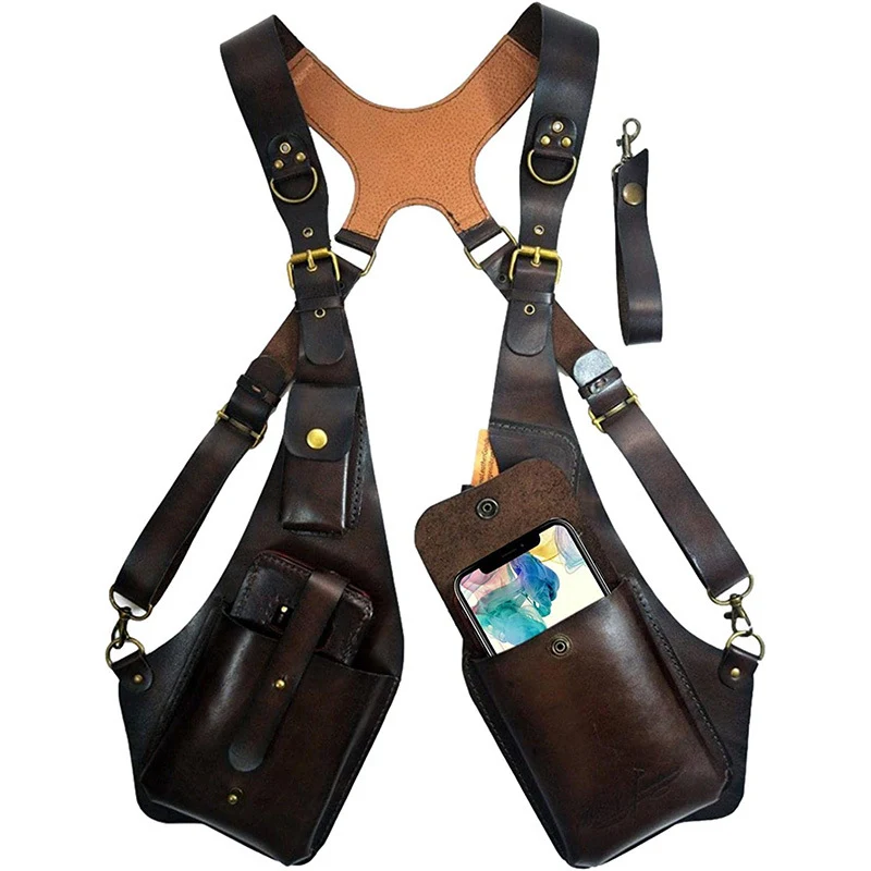 Bolsa de ombro retro de couro para homens e mulheres. Perfeita para atividades ao ar livre, oferecendo estilo, durabilidade e praticidade em cada uso. — foto 1