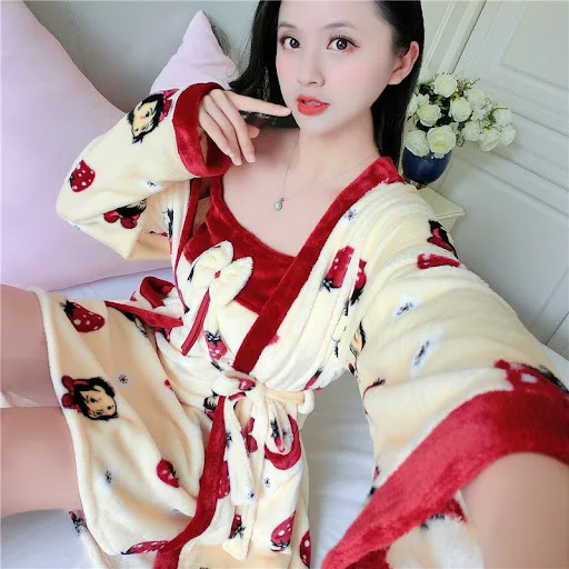 Title 4, Womens Thick Warm Long-sleeved Nightgown With ...