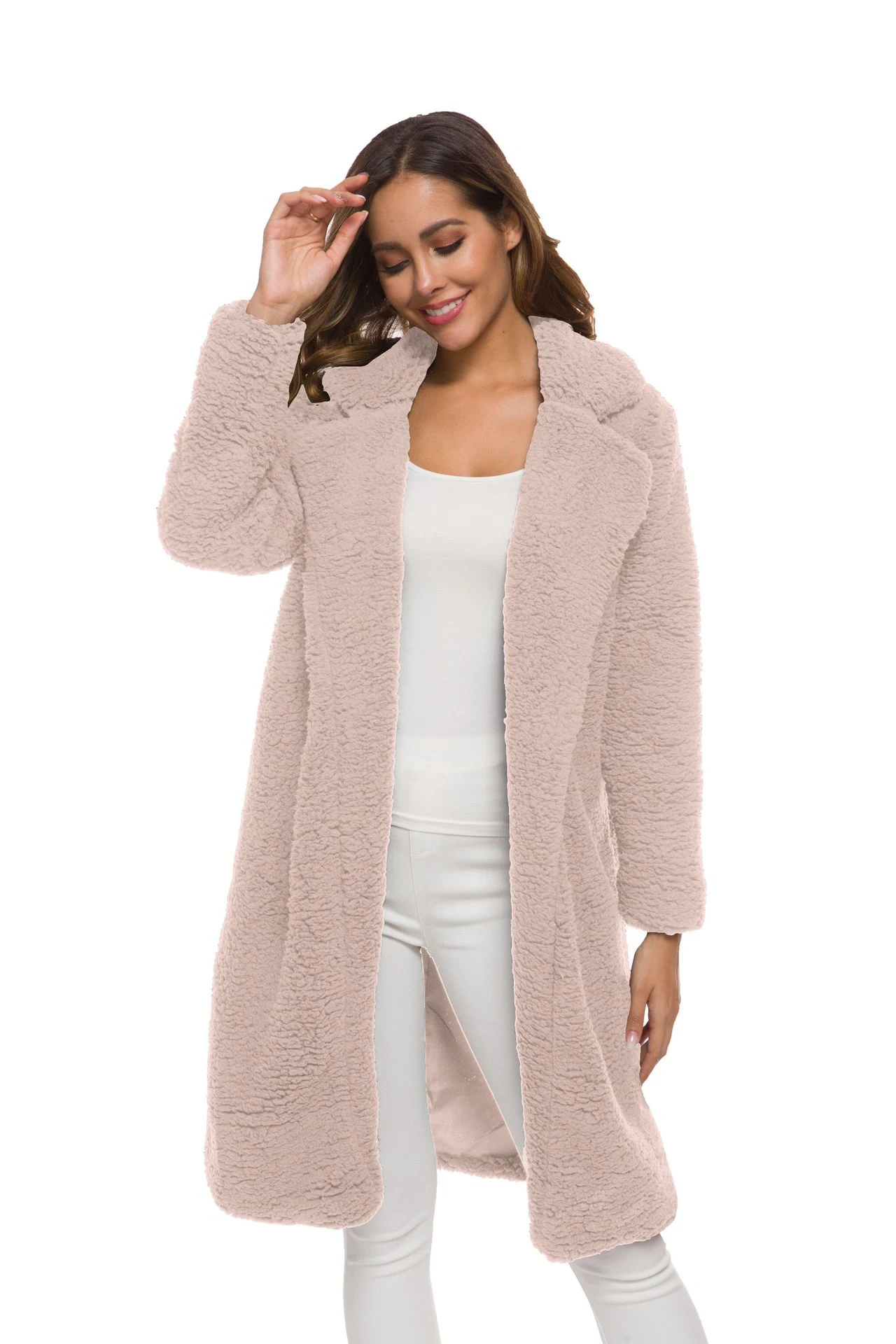 Title 8, Womens Lapel Cardigan Lamb Velvet Mid-Length F...