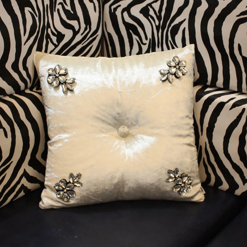Ins Wind Velvet Crystal Flower Light Luxury Bed Back Cushion Pillow, offering superior comfort and elegant floral design — photo 2