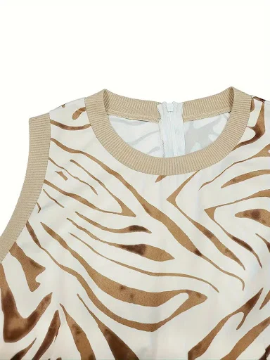 Title 2, New Zebra Print Round Neck Sleeveless Dress Cas...