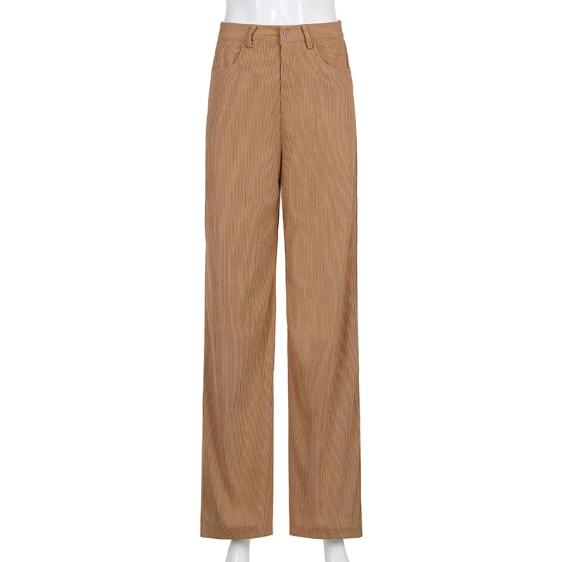 Title 3, High-Waist Slim-Fit Corduroy Straight-Leg Casua...