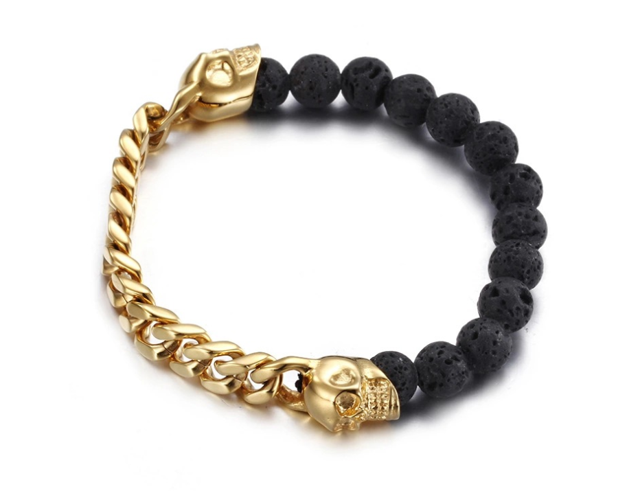Bracelet de crâne rock cubain et lave en or jaune — photo 2