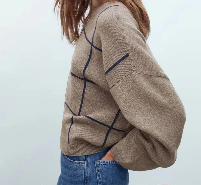 Title 4, Check Casual Sweater Loose Sweater