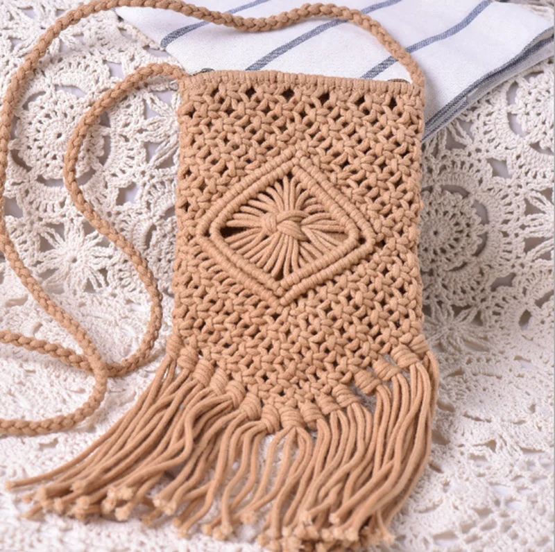 Title 2, Mori Girl Crossbody Hand-woven Cotton Tassel Ba...