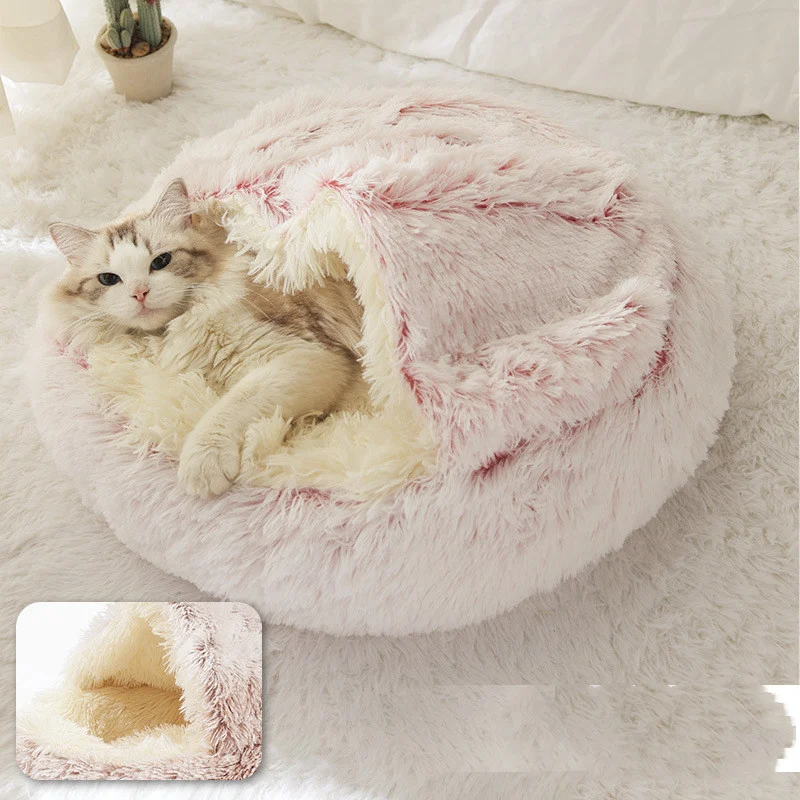 Title 1, 2 in 1 Dog and Cat Bed, Round Plush Warm Winter...