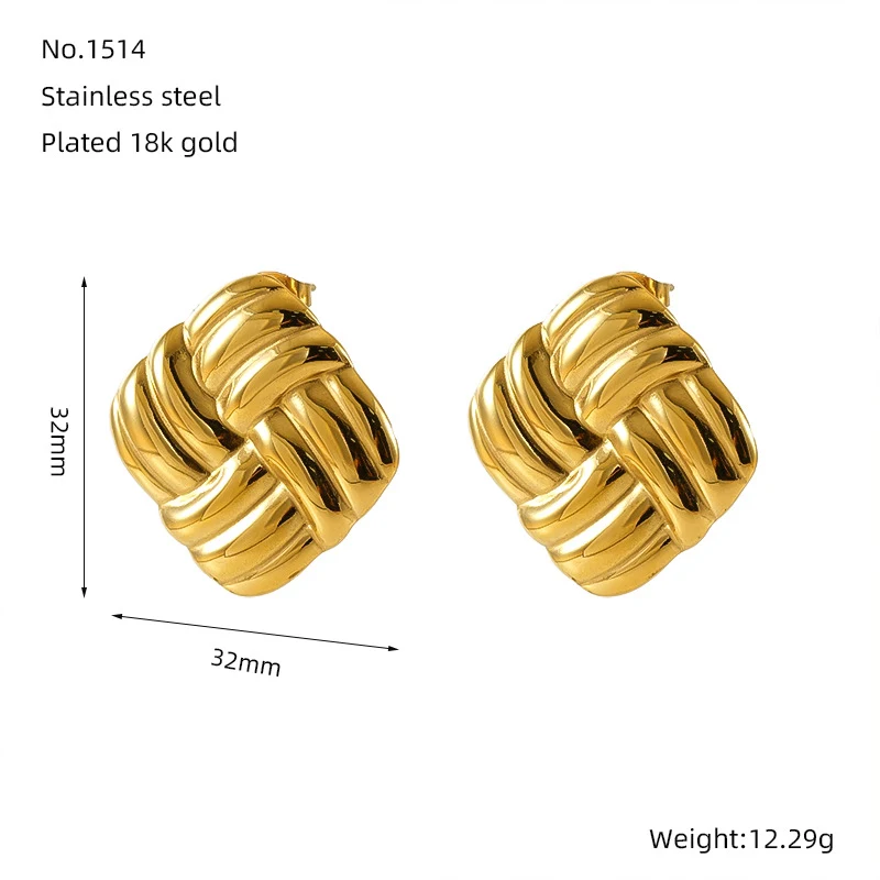 Brincos de aço inoxidável dourado 18K, espiral oscilante com moldura quadrada, design elegante e moderno. — foto 4