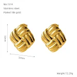 Brincos de aço inoxidável dourado 18K, espiral oscilante com moldura quadrada, design elegante e moderno. — foto 4