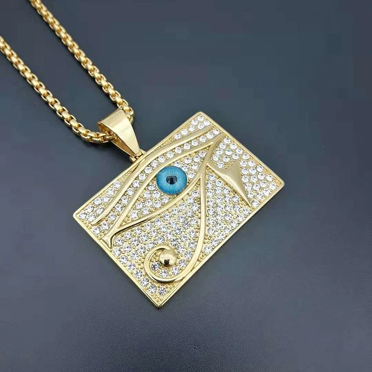 Gouden Diamanten Horus Oog Ketting Grote Hanger. Bescherming & Stijl. Luxe Egyptische Sieraden. Uniek. — foto 6