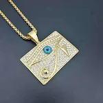 Gouden Diamanten Horus Oog Ketting Grote Hanger. Bescherming & Stijl. Luxe Egyptische Sieraden. Uniek. — foto 6
