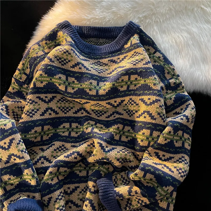 Heren losse retro etnische vrijetijdswarme trui, perfect voor ontspanning. Comfort en stijl gecombineerd in deze warme trui. Ideaal voor vrije tijd. — foto 2