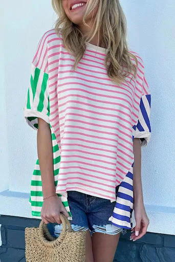 Title 3, Top a mezza manica multicolore, casual, versati...