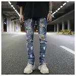 Slim fit jeans met ritssluiting, spetterende inkt graffiti, gat detail, stretch en smalle pijpen, voor een trendy en comfortabele look. — foto 8