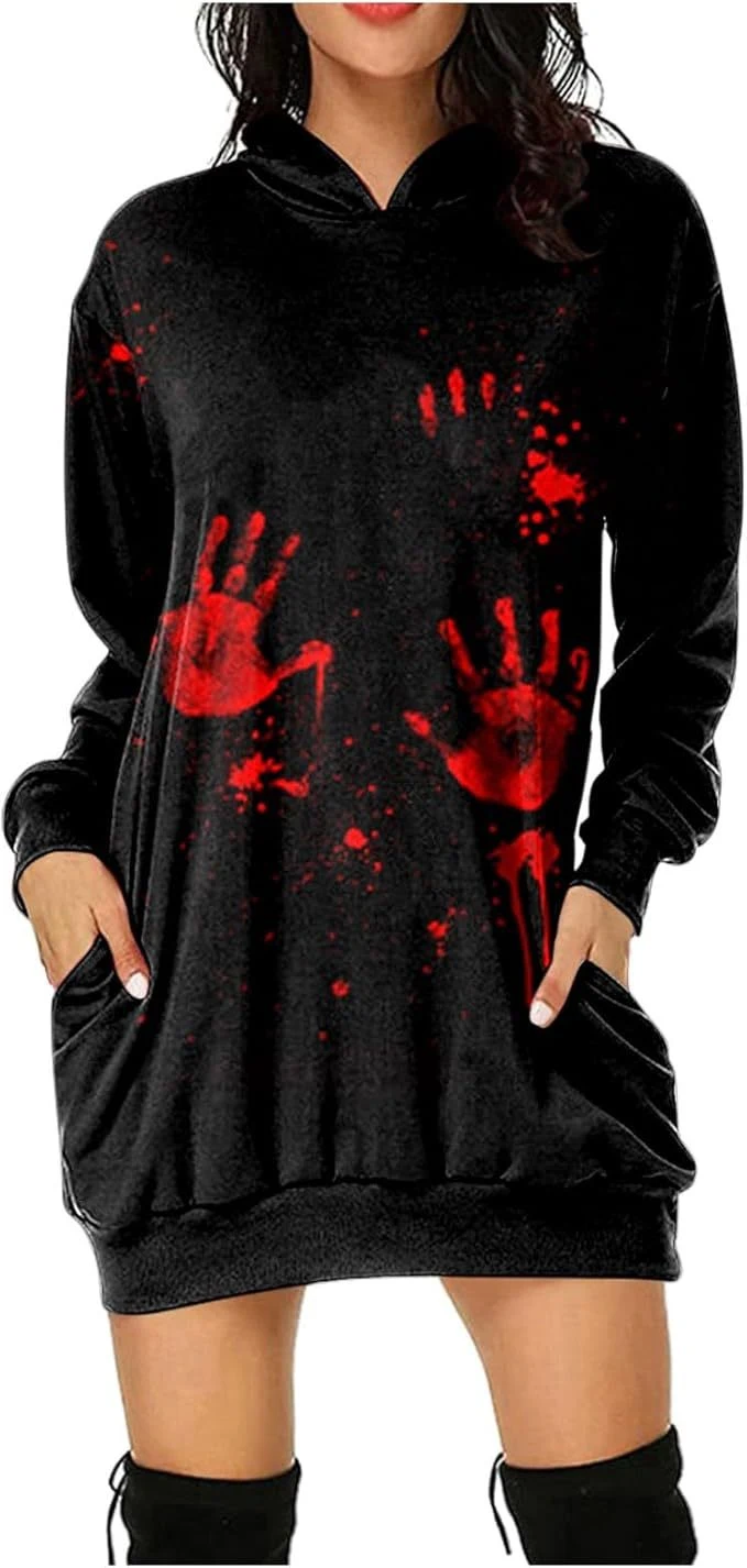 Title 1, Halloween Womens Hoodie with Blood Print. Comf...