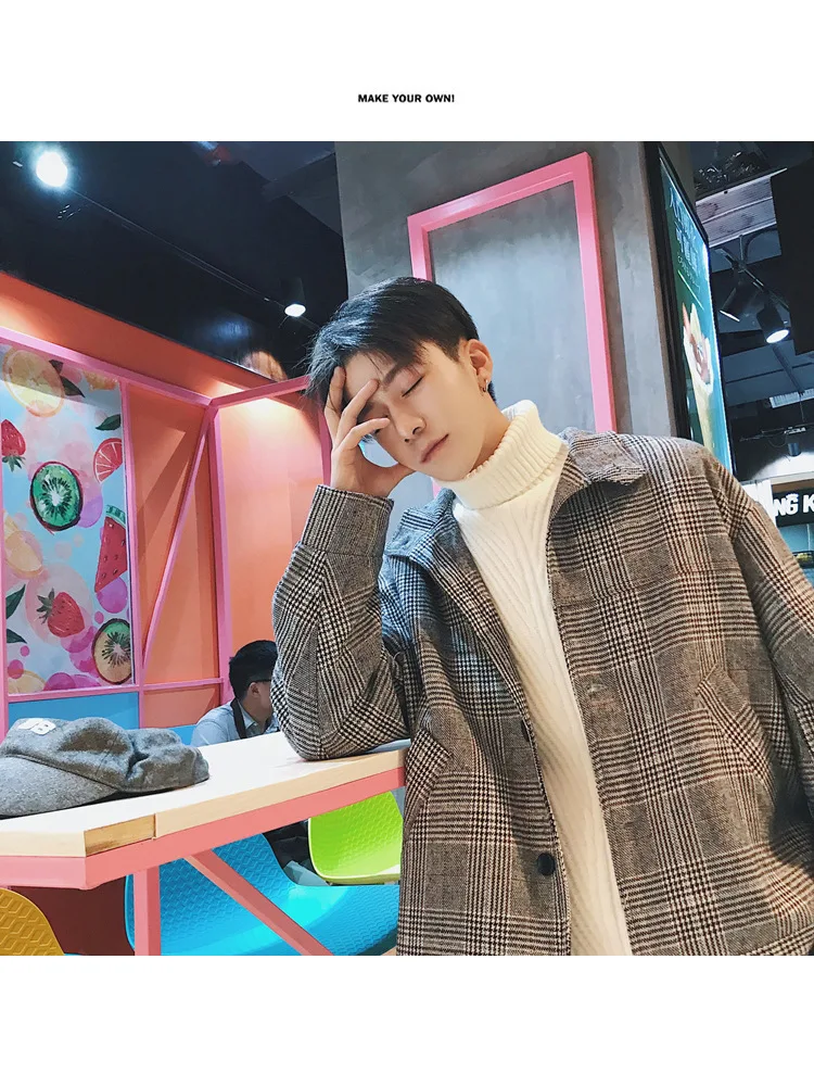 Thick and loose boys' all-match short plaid coat for versatile styling, offering comfort and a great look for any occasi — photo 1
