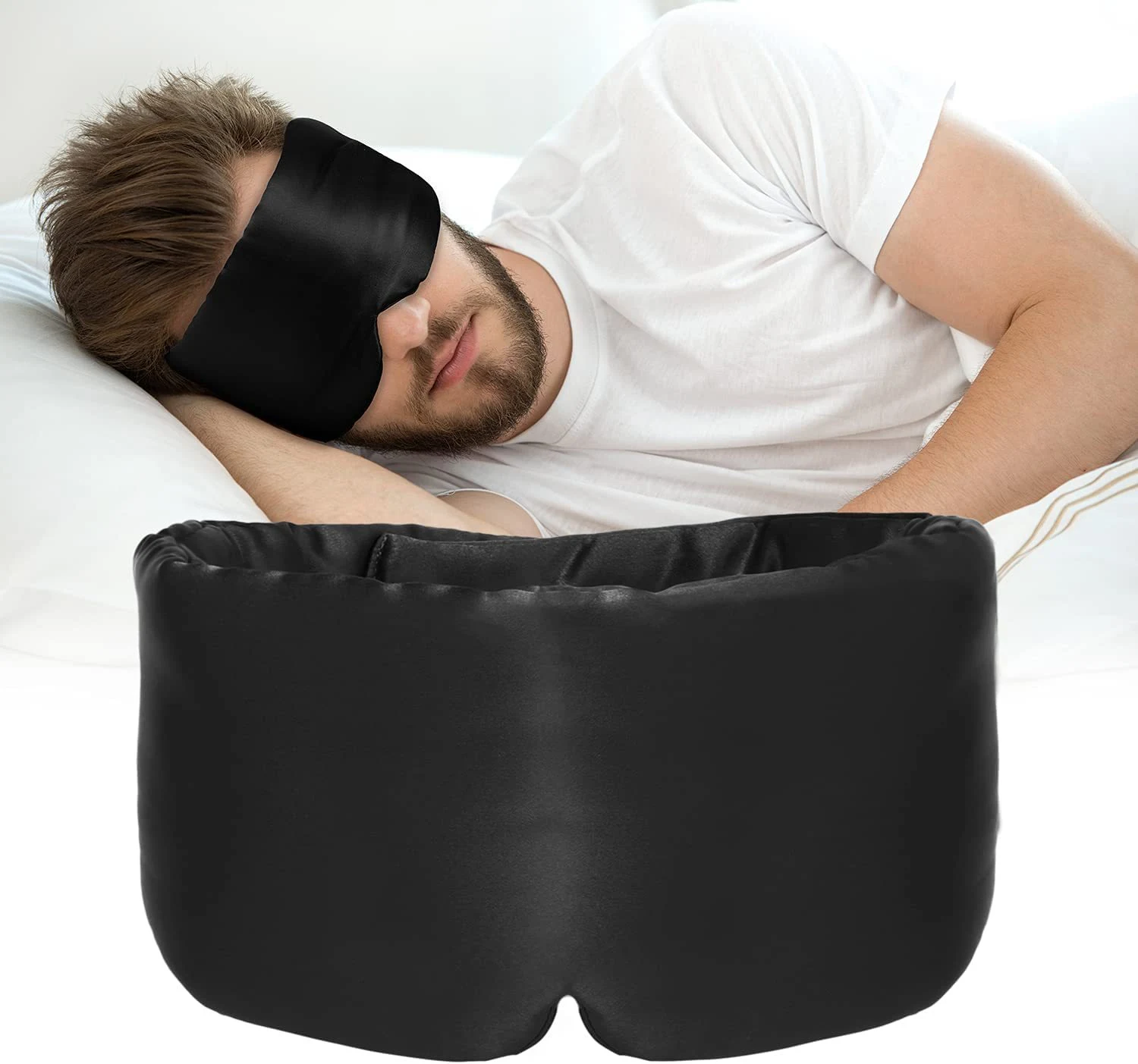 Long sleep eye mask made of artificial silk, shading, not tight on ears, all-inclusive design, cold and soft, for a rest — photo 5