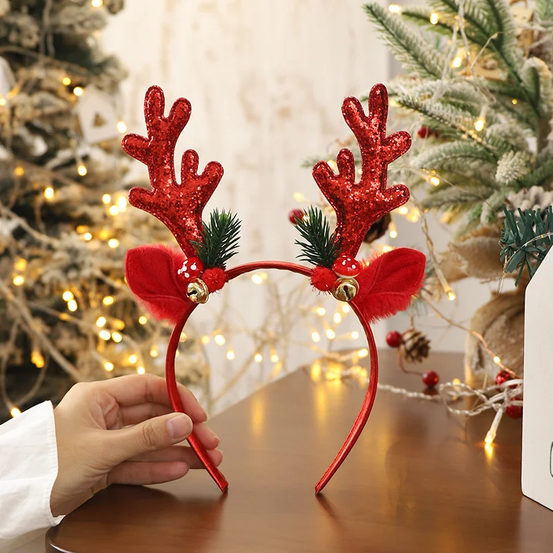 Tiara de Natal feminina com sinos de chifre de alce grandes e lantejoulas, perfeita para festas, celebrações e fantasias natalinas. — foto 5
