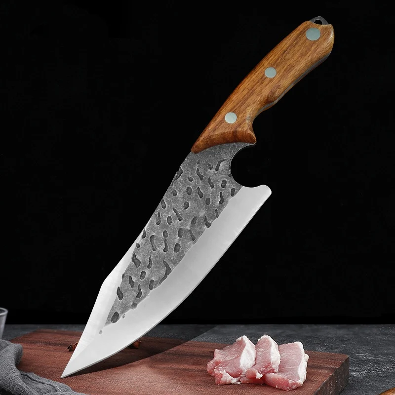 Title 6, Hand-forged hammer pattern boning knife, black ...