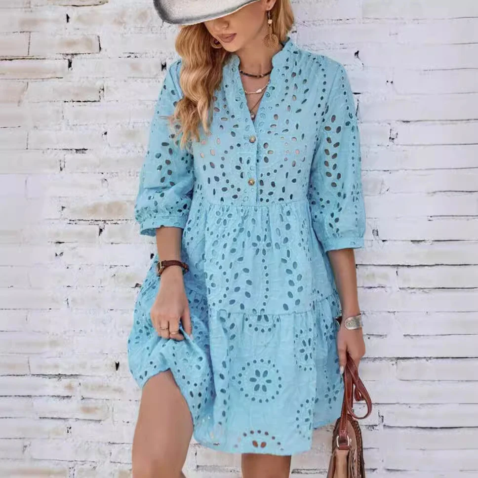 Women's Fashion Solid Color Buttons Dress. A stylish and versatile dress for any occasion. Enjoy comfort and elegance wi — photo 6