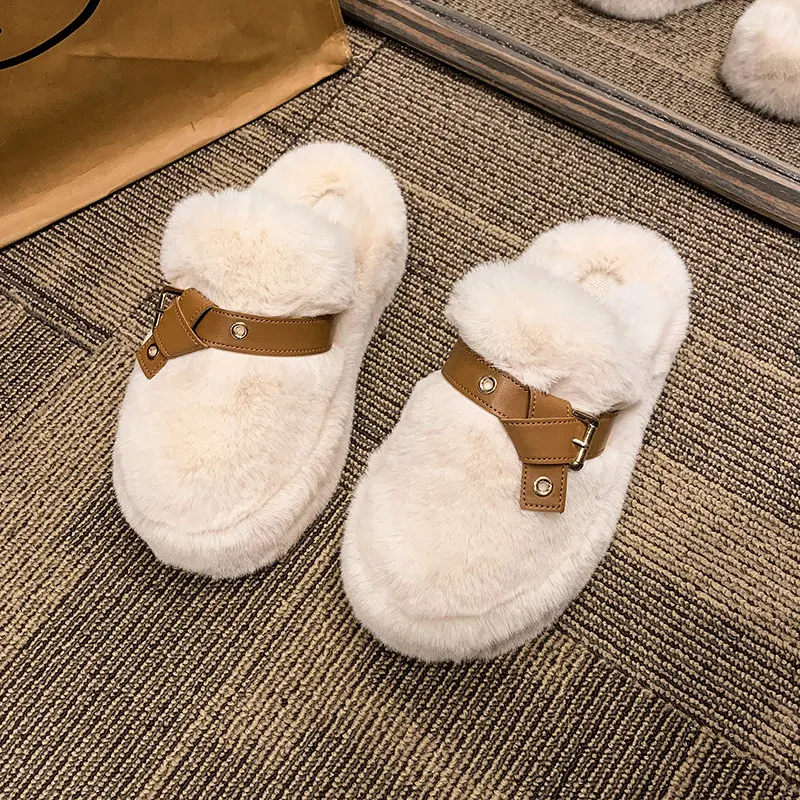 Women's closed toe fluffy slippers with belt buckle and thick bottom. Ultimate comfort and warmth for relaxing at home. — photo 5