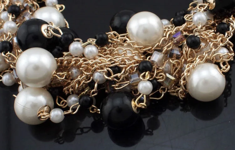 Colar feminino curto com pérolas mistas e exageradas, estilo europeu e americano, corrente de clavícula, moda fashion. — foto 4