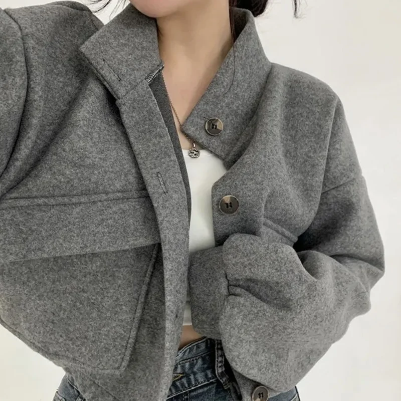 Title 4, Short Idle Style Loose Casual Woolen Coat for e...