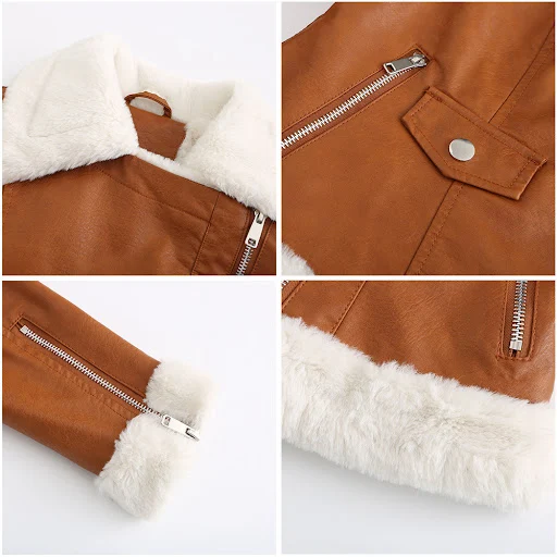 Title 6, Womens Fleece Leather Jacket European Style Wa...