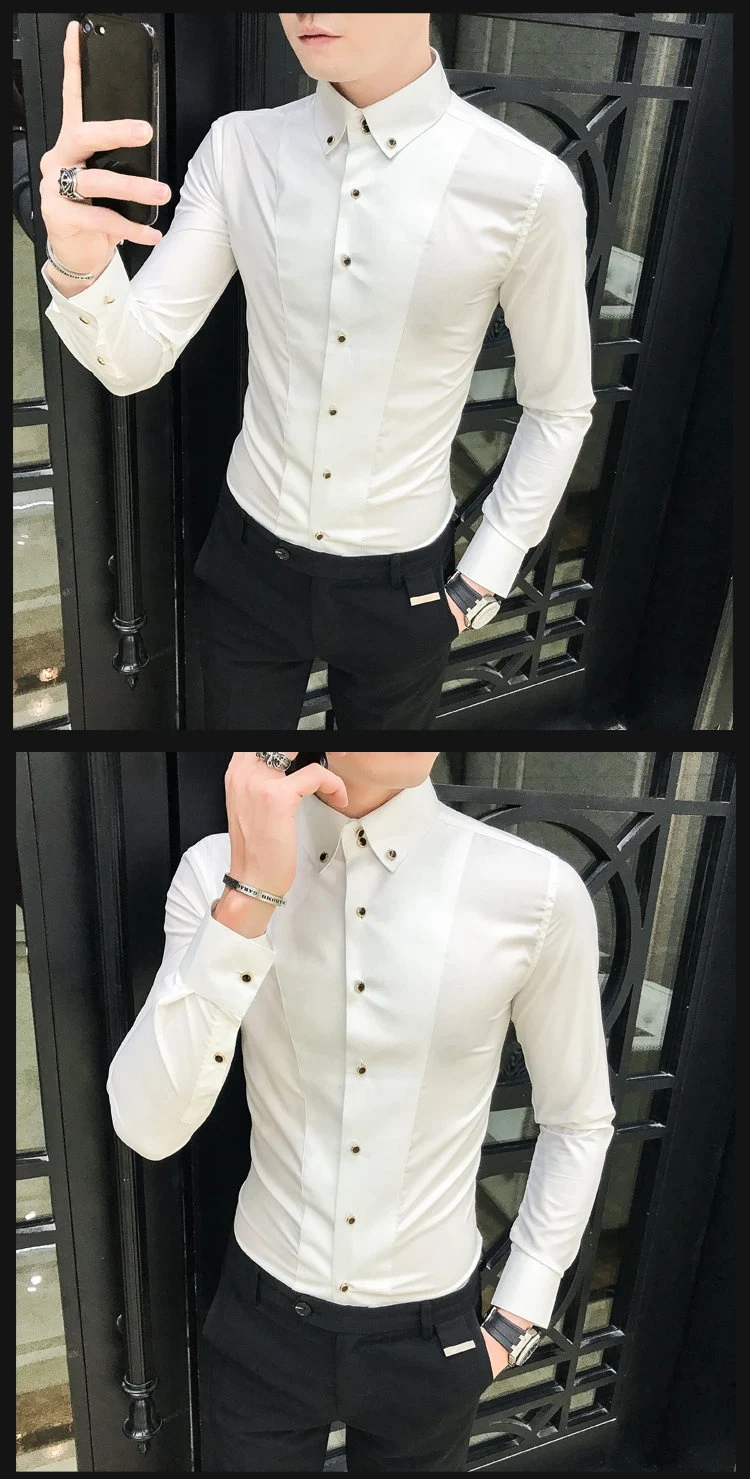 New Pure Color British Style Long Sleeve Slim Korean Business Casual Youth White Shirt for men, perfect for work and dai — photo 6