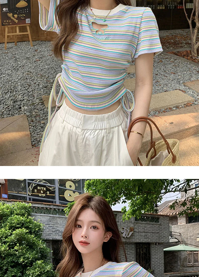 Niche Striped Drawstring Waist French Sweet and Spicy Dress, a Comfortable, Stylish, and Versatile Summer Outfit Choice — photo 5