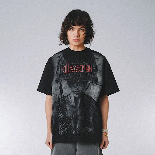 Title 2, Dark Black Figure Print Short Sleeve T-Shirt