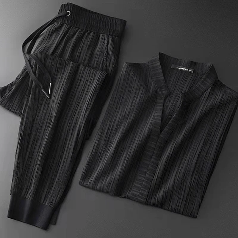 Men's Solid Color Breathable Fashion Ice Silk Leisure Suit for Comfort and Style, Perfect for Casual Wear, Cool and Rela — photo 7