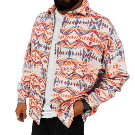 Title 3, Jaqueta camisa masculina casual com estampa étn...