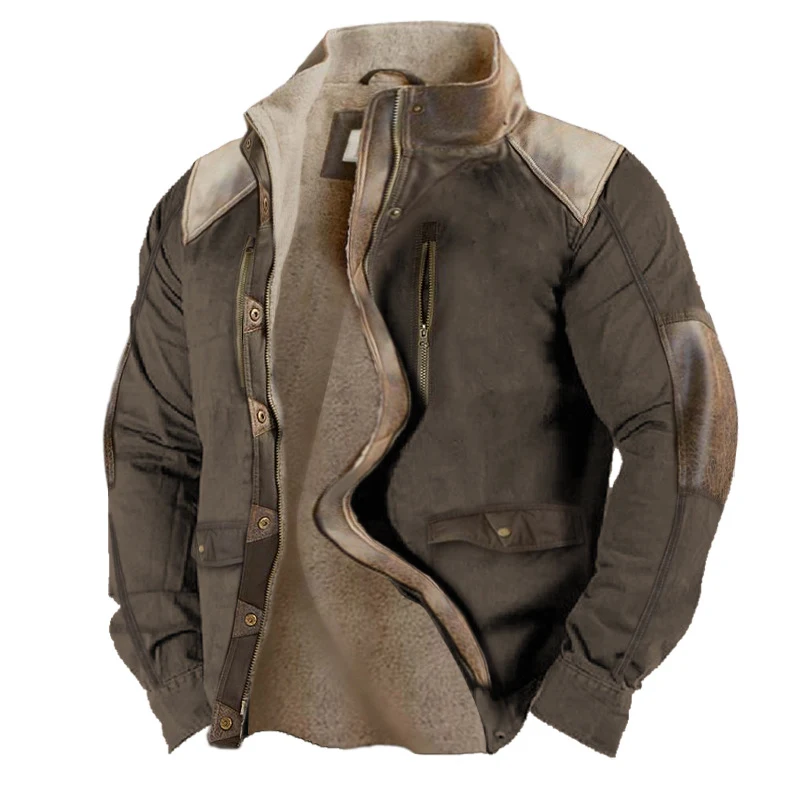 Men's Vintage Color Stitching Stand-collar Pocket Tactical Jacket Durable Outdoor Wear for Adventure and Everyday Use St — photo 7