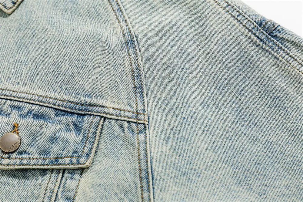 Jaqueta jeans High Street Old Washing Water. Denim vintage, perfeita para uso casual, confortável e estilosa, com lavagem que garante durabilidade. — foto 11